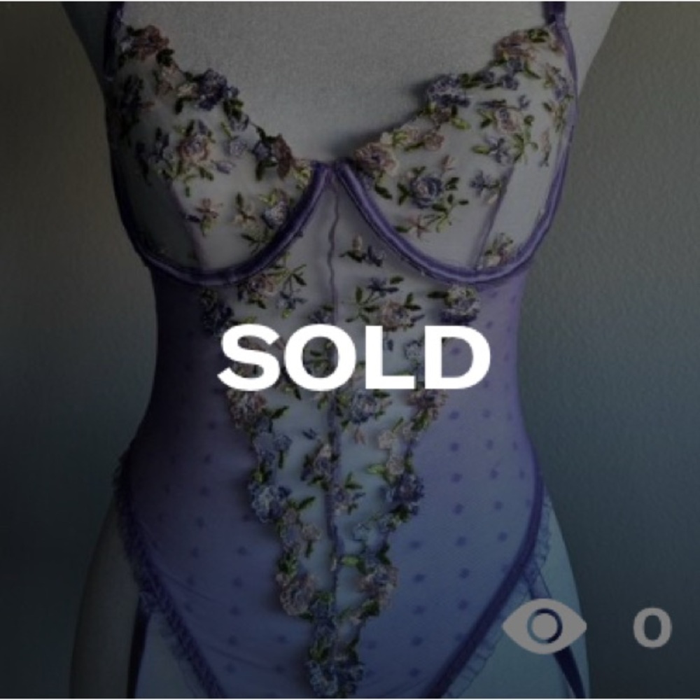 Forplay Purple Floral Embroidered Thong Body Suit